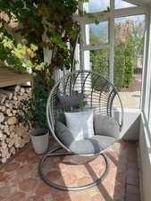 Single Hanging Rattan Egg Chair – Indoor/Outdoor Garden Swing with Cushions 