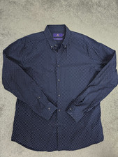 Next Mens Navy Shirt Polka Dot Slim Fit Long Sleeve Cotton Button Down 17" XL