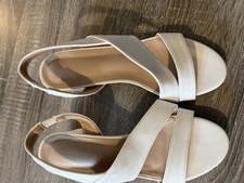 Women’s Size 4 Heeled Sandals In White Faux Leather In VGC Worn Once Or Twice