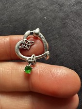 925 Sterling Silver  Heart W/ Emerald Drop Engraved Name Pendant