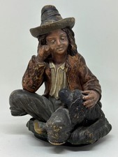 Vintage Rustic Garden Ornament Boy with Spaniel Dog