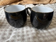 2 X 9cm Denby Jet Gloss Black Curved Coffee Mugs
