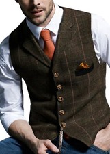 Mens Suit Vest Tweed Plaid