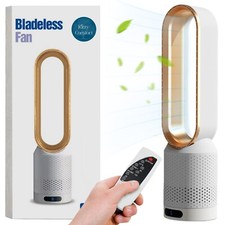Bladeless tower fan with air purifier and remote control (Gold)