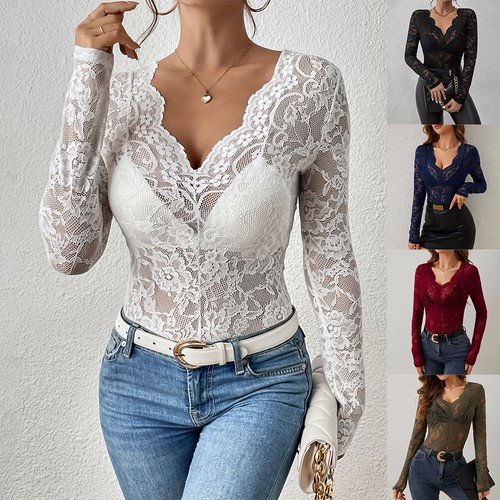 Womens sheer mesh lace top - mesh,