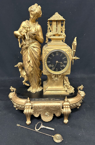 Antique french clock lady with - antique,
