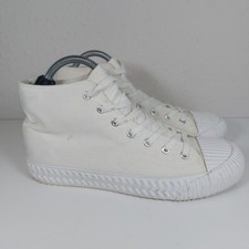 SCHUH Trainers White Canvas Rubber Lace-Ups High Tops Size UK 8 Used 