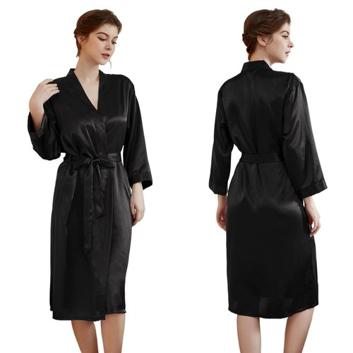Long plain satin silk robe - satin,