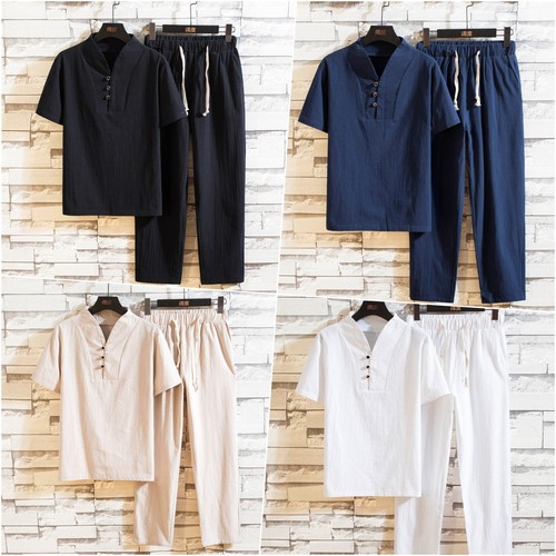 Men linen set china style - men,