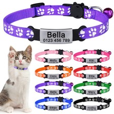 Safety Quick Release Personalised Kitten Cat Collar with Bell Engraved Name Tag
