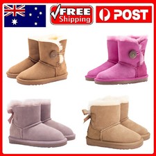 UGG Boots Unisex Kids Child Classic Button Bailey Bow Australian Sheepskin Wool