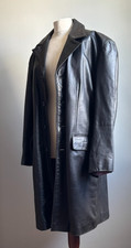 LONG LEATHER TRENCH COAT 44 42 medium steampunk goth matrix vintage VALI