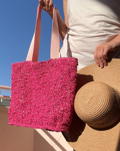 Handknit paper straw - handknit, tote