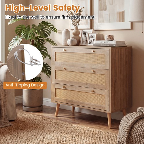 Drawer rattan dresser boho - 3-drawer,