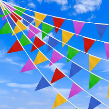 Bunting Banner 328Ft/100M Reusable Nylon Fabric Pennant Bunting 200Pcs Triangle 