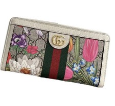 Gucci Flora Ophidia GG logo Women's zip around Purse Luxury Leather