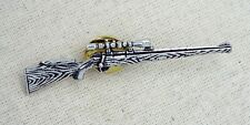 Hunting Rifle Pin Badge (Artisan English Silver Pewter Brooch in gift pouch)