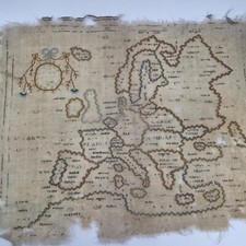 Antique 19th Century Needlework Map Sampler Of Europe Poor Condition