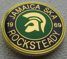 Jamaica Rocksteady Ska Enamel Pin Badge -Green, Black & Gold Coloured
