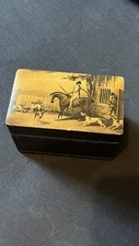 Antique leather Italian Horse & Hounds Hunting Scene Playing Cards Box 