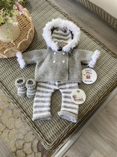 Hand knitted pram suit unisex - pram, -unisex