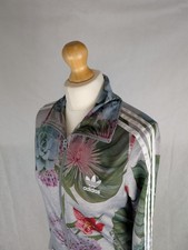 Women's ADIDAS Grey Floral Jacket Firebird Trefoil Track Top Farm Size UK 10 (S)