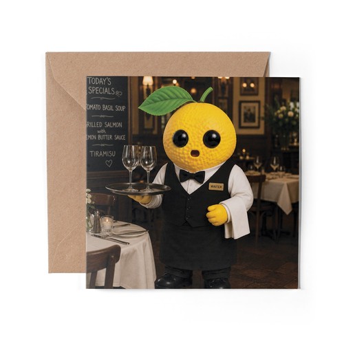 Waiter lemon greeting card - x,