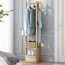 Versatile Bamboo Coat Stand Corner Clothes Rack Garment Shelf Hanging Rail Hooks