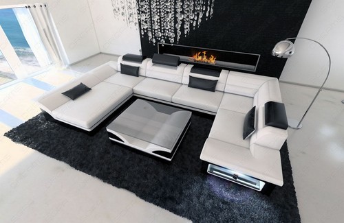 Leather living area couch - , led