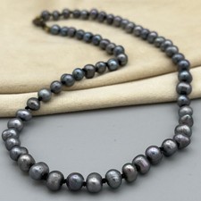 Genuine freshwater pearl necklace black baroque pearls hand knotted 45cm 23g