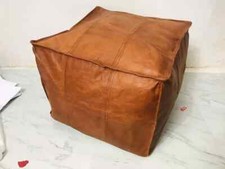 Genuine Leather Goat hide Square Ottoman Cover Footstool Pouffe Pouf