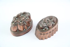 Antique Victorian Copper Jelly Mould Pair H:10cm 3646g 414g