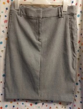 M&S Dogtooth Check Black & White Size 12 Pencil Office Kick Pleat Autumn Skirt