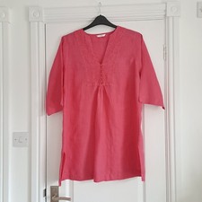 Marks & Spencer Linen Kaftan Tunic Top Coral Pink 3/4 Length Sleeves M&S