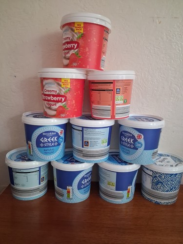 Empty yoghurt pots - empty, tub