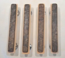 4 Vintage 1950s Bakelite Door Handles / Pulls  Ivory & Brown Marble Effect Tops