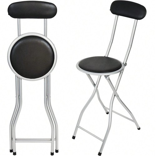 Black folding bar stool - black, silver