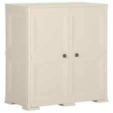 Cabinet Cream Plastic Wood-Effect 79x43x85.5cm 2-Door Storage Organizer Vanilla