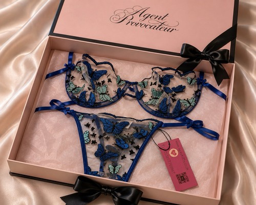 Blue butterflies lingerie set - blue,
