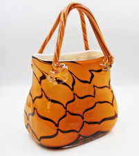 Large Murano Style Glass Purse Vase Amber Swirl