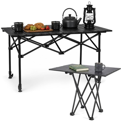 Black camping folding table - black,