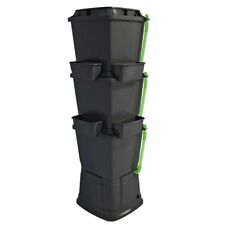 200L Rainwater Terrace Water Butt Planter, 3 Tier Black/Dark Green