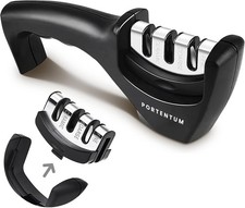 PORTENTUM Professional 3-Stage Knife Sharpener Manual Ergonomic Handle Black-NEW