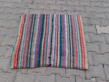 Vintage Turkish Rag Rug 2.9x2.7 ft | Colorful Striped Kilim Mat