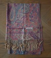 Pashmina 100% Cashmere Scarf Wrap Shawl Pink Blue with Fringe NEW