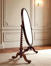 Large Victorian Mahogany Oval Cheval Full Length Mirror Barley Twist Carvings