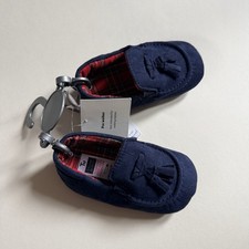 New TU Baby Boys 12-18 Mths Navy Blue Moccasin Slippers Tassels Pre-Walker Shoes