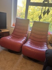 Mid Century Red Leather Swivel