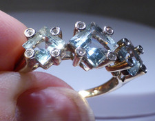 9ct Gold Ring Aquamarine Diamond UK Hallmark 2003 Size R Boxed