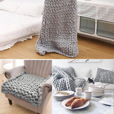 Grey Large Chunky Knitted Throw Thick Large Sofa Bed Blanket Warm Handmade Gifts